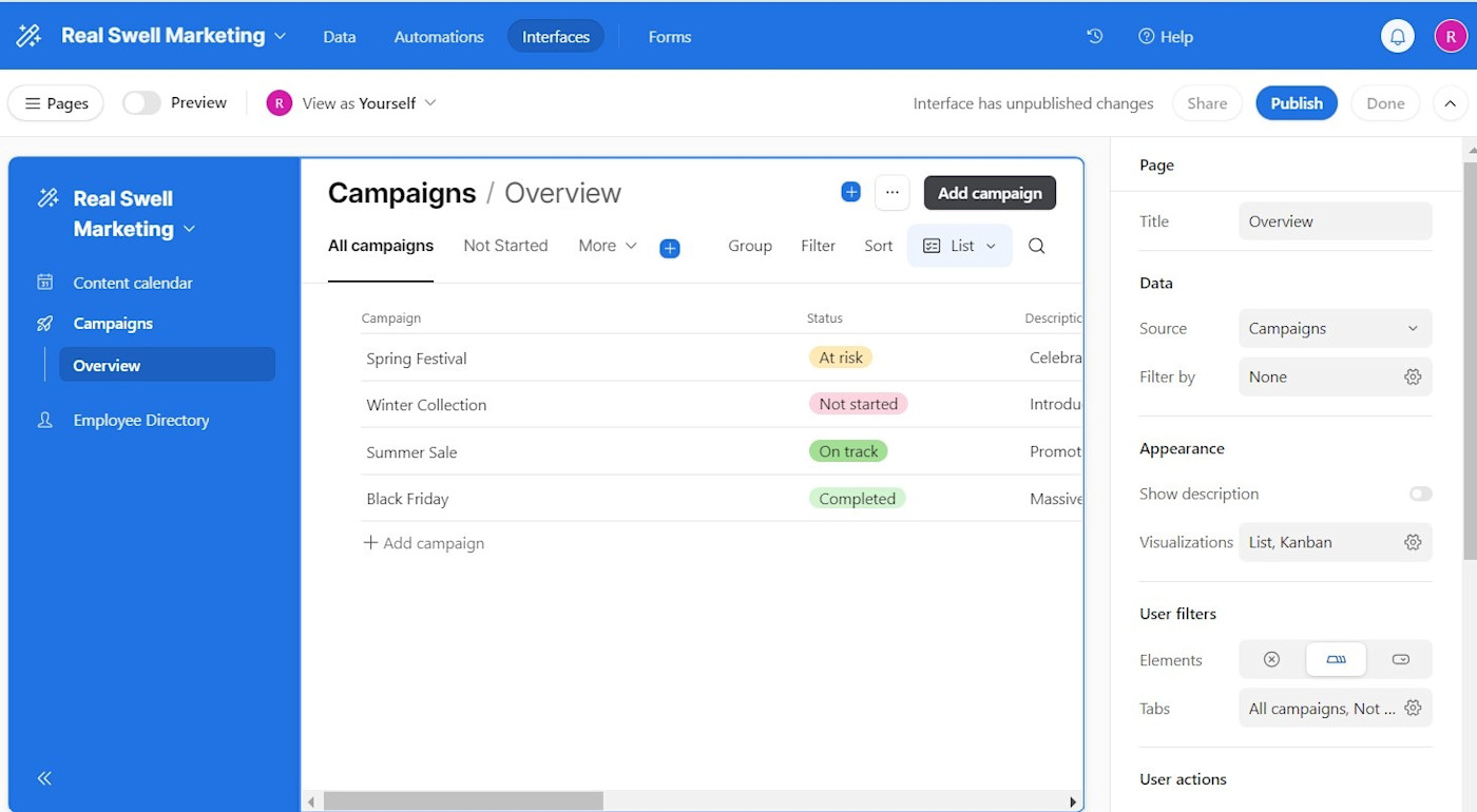 Airtable interface builder