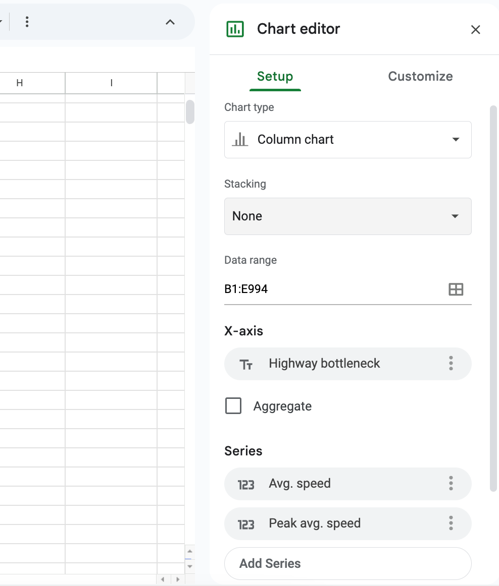 Screenshot showing chart editing options in Google Sheets