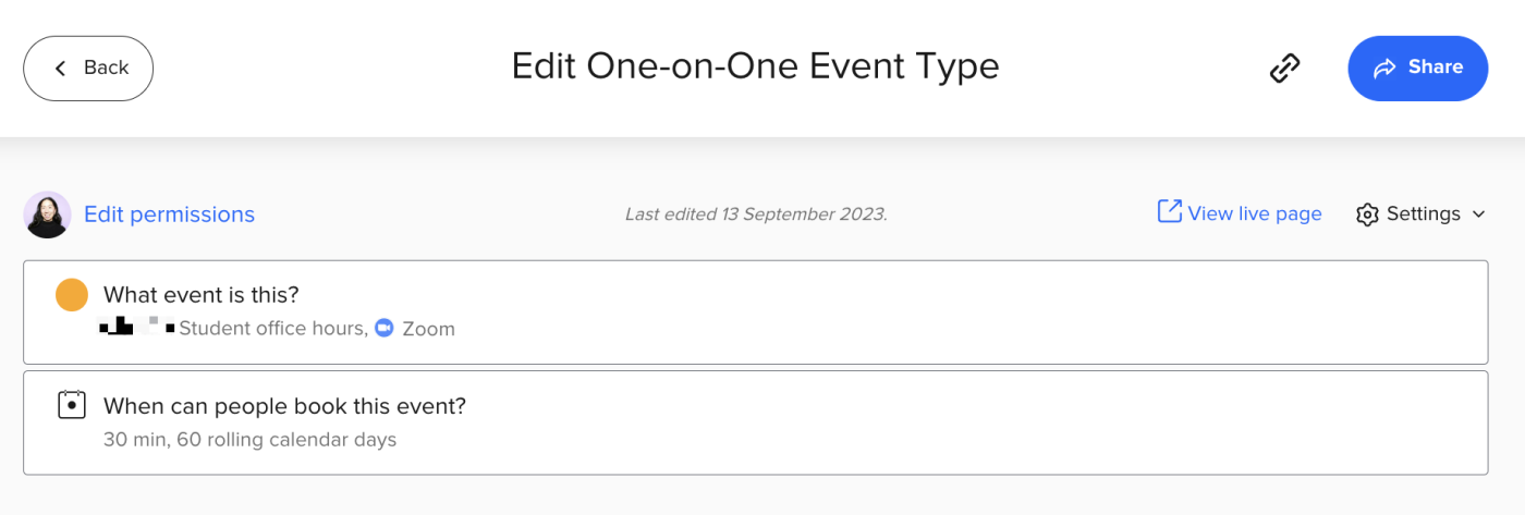 How to edit the event details for a One-on-One Event Type in Calendly.