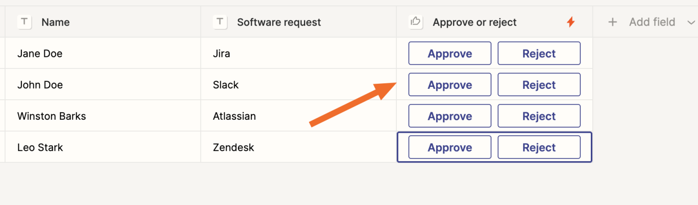 Screenshot of approve buttons in tables