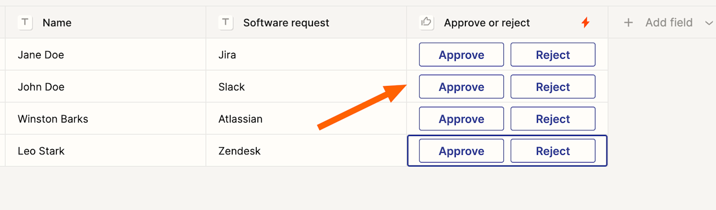 Screenshot of approve buttons in tables