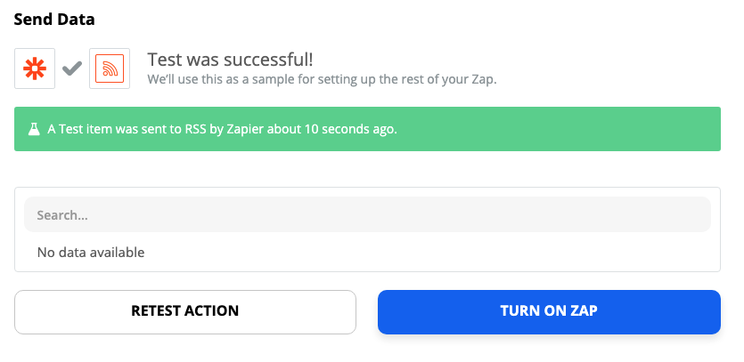 A screenshot of the Zap editor with a success message.