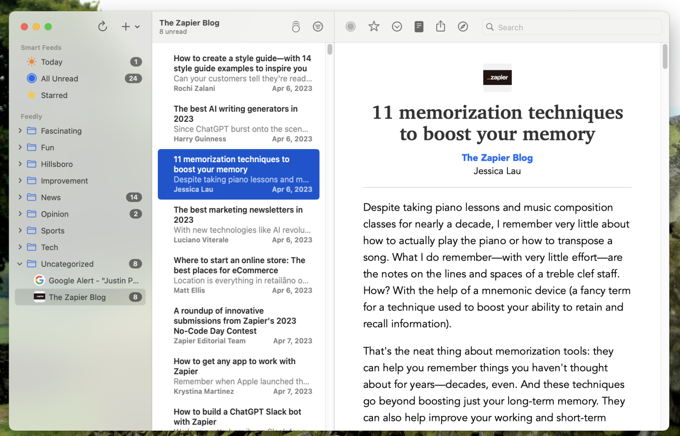 NetNewsWire, our pick for the best free Mac RSS reader