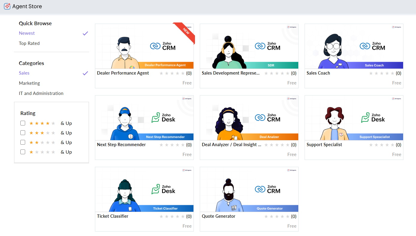Prebuilt agents in Zoho CRM
