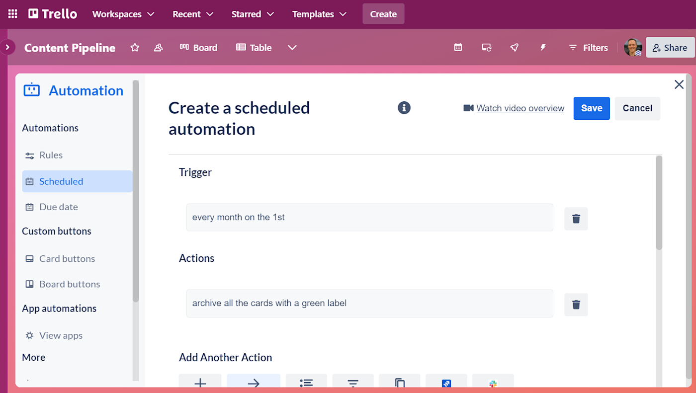 Setting up an automation in Trello