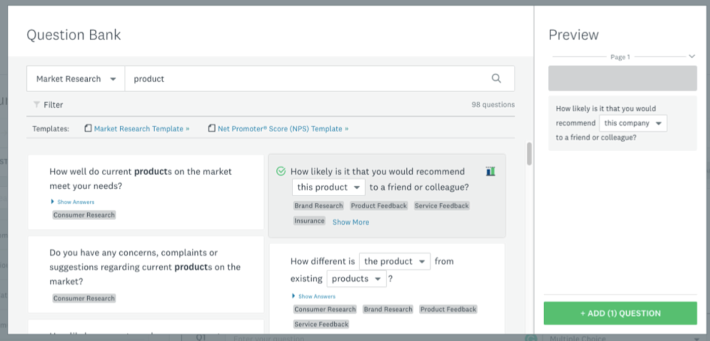 prewritten questions in SurveyMonkey