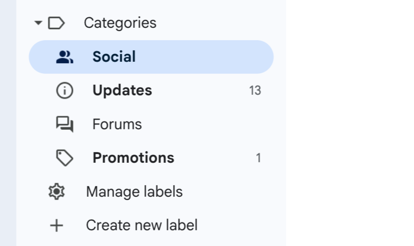 Screenshot of social category in Gmail.