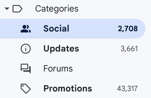 Screenshot of social category in Gmail.