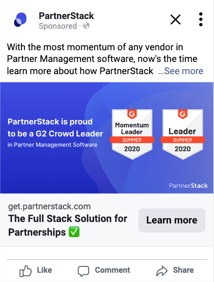 PartnerStack's Facebook ad example