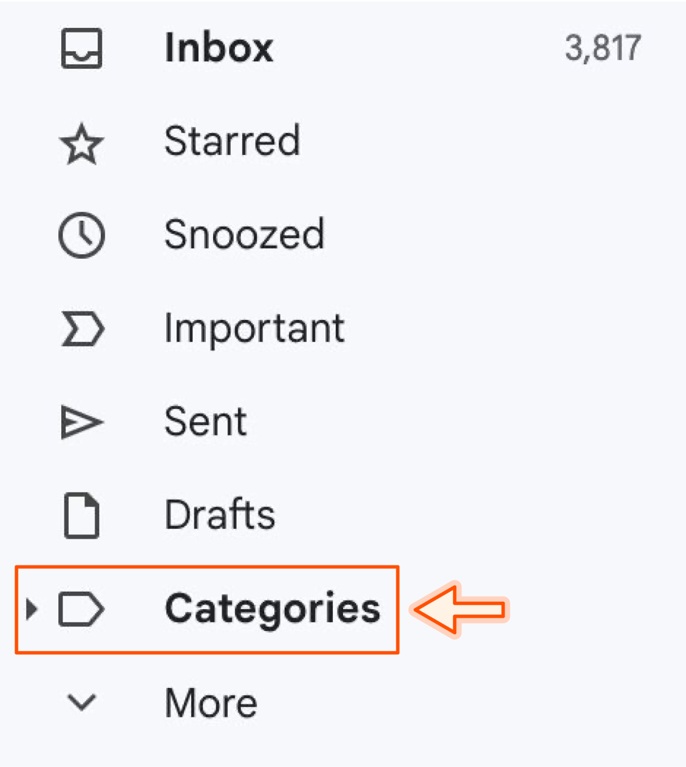 Screenshot of categories in Gmail.