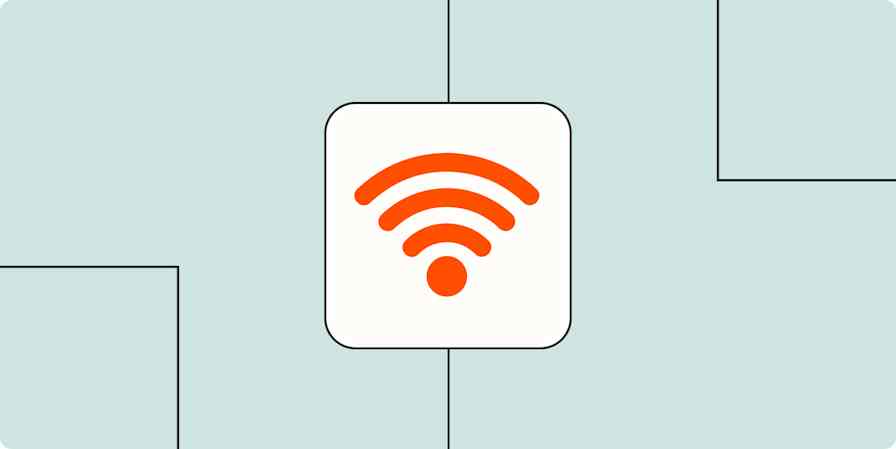 Wi-Fi icon in a white box against a peach-colored background.