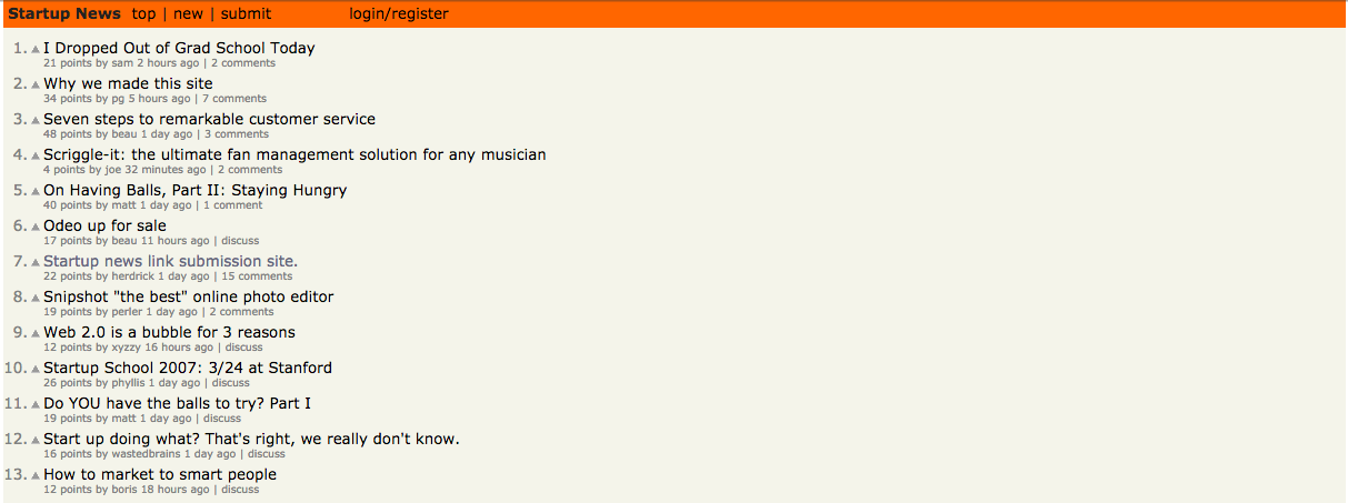 hacker news homepage