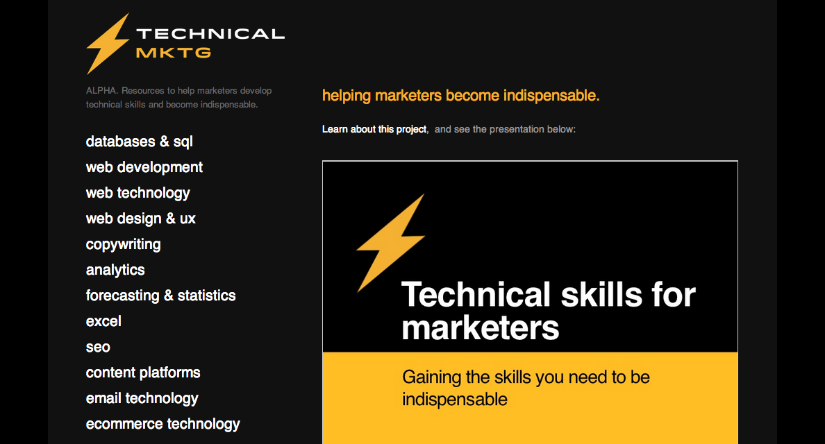 Technical Mktg is a database of tools and educational resources to help marketers develop important tech skills.