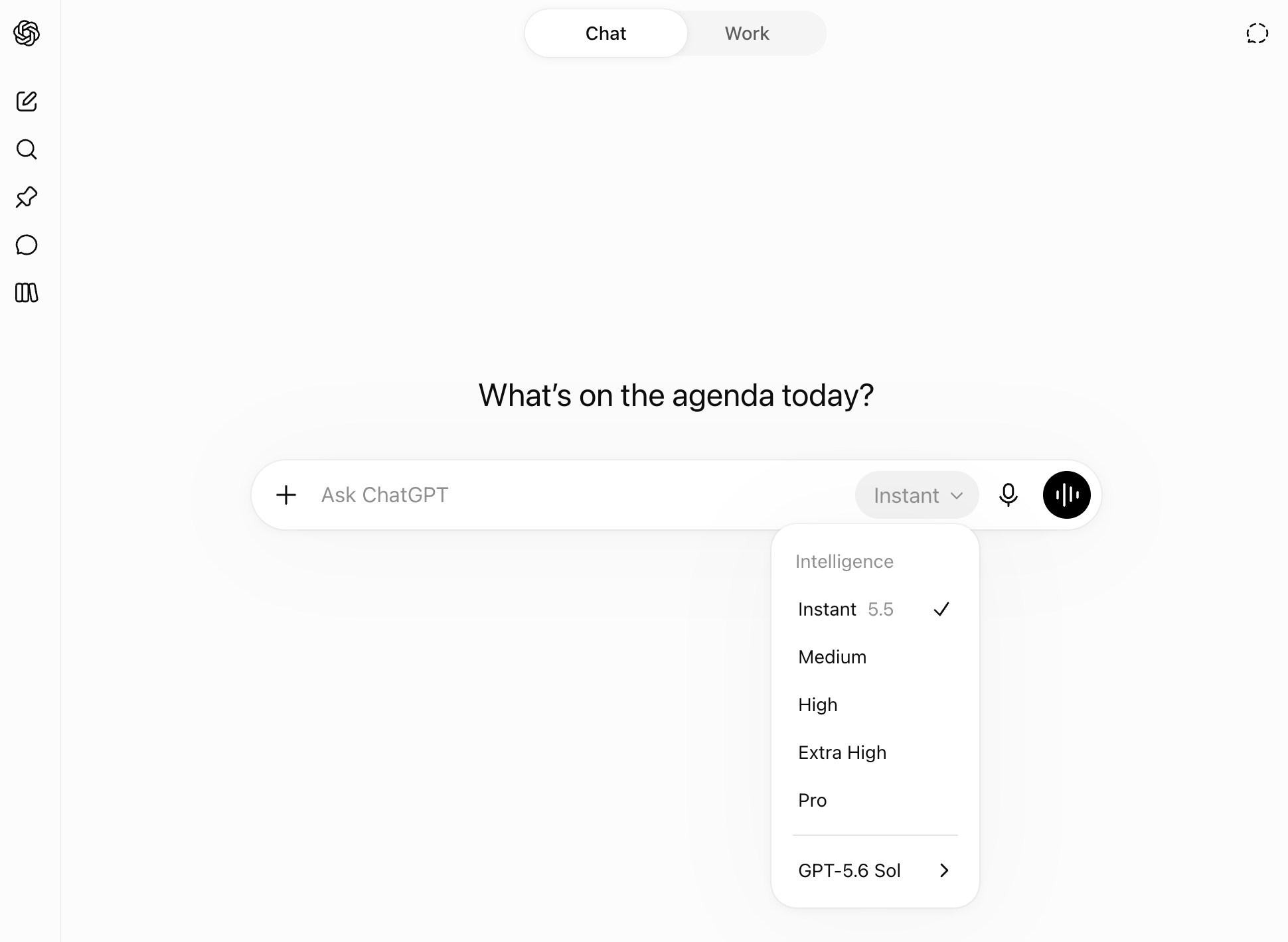 Expanded view of the models dropdown in ChatGPT.