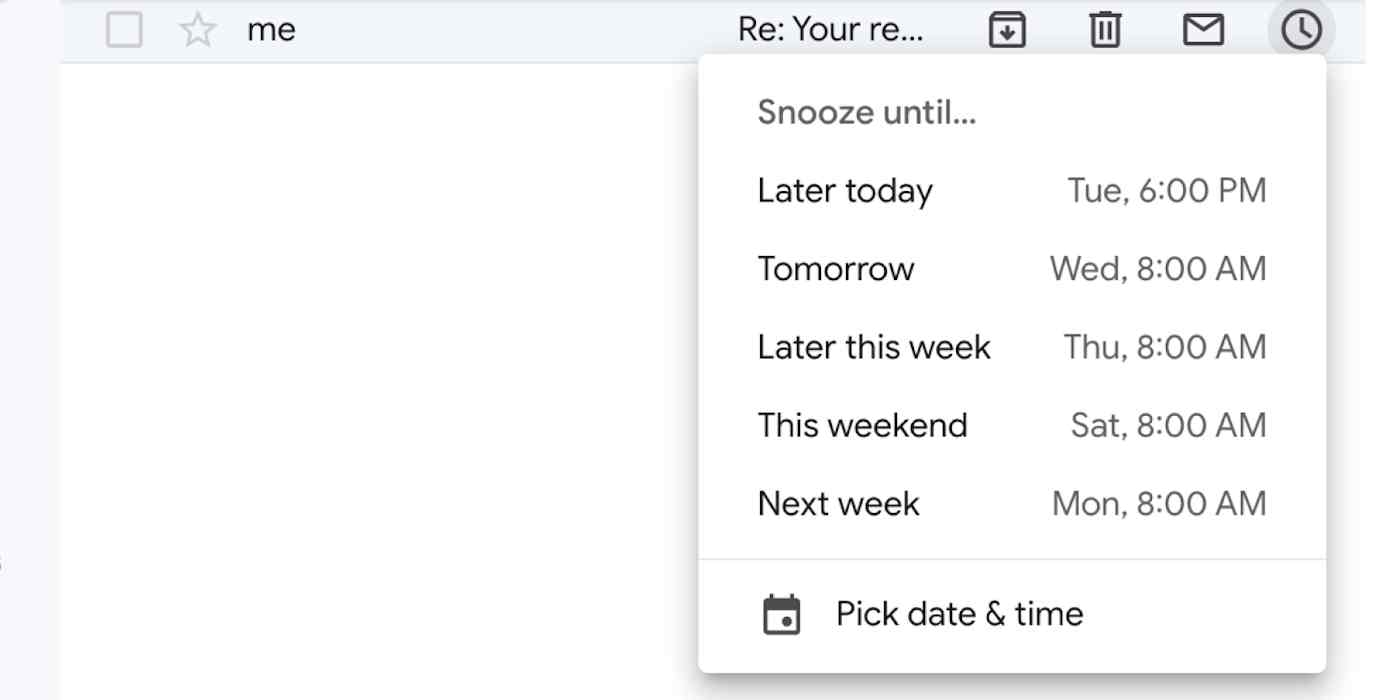 A hero image with the Gmail snooze option