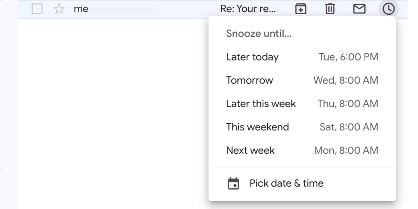 A hero image with the Gmail snooze option