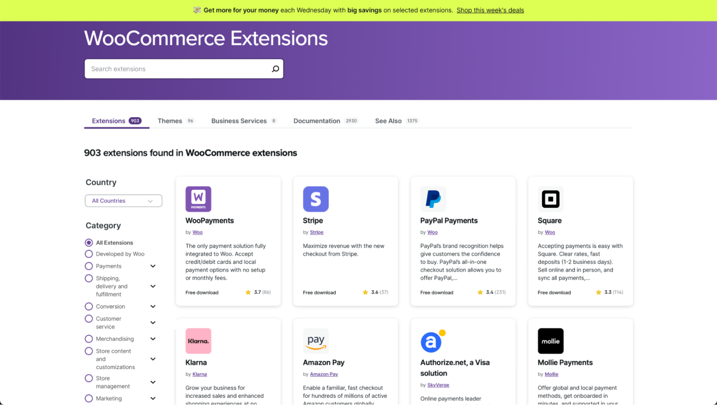 WooCommerce Extensions options