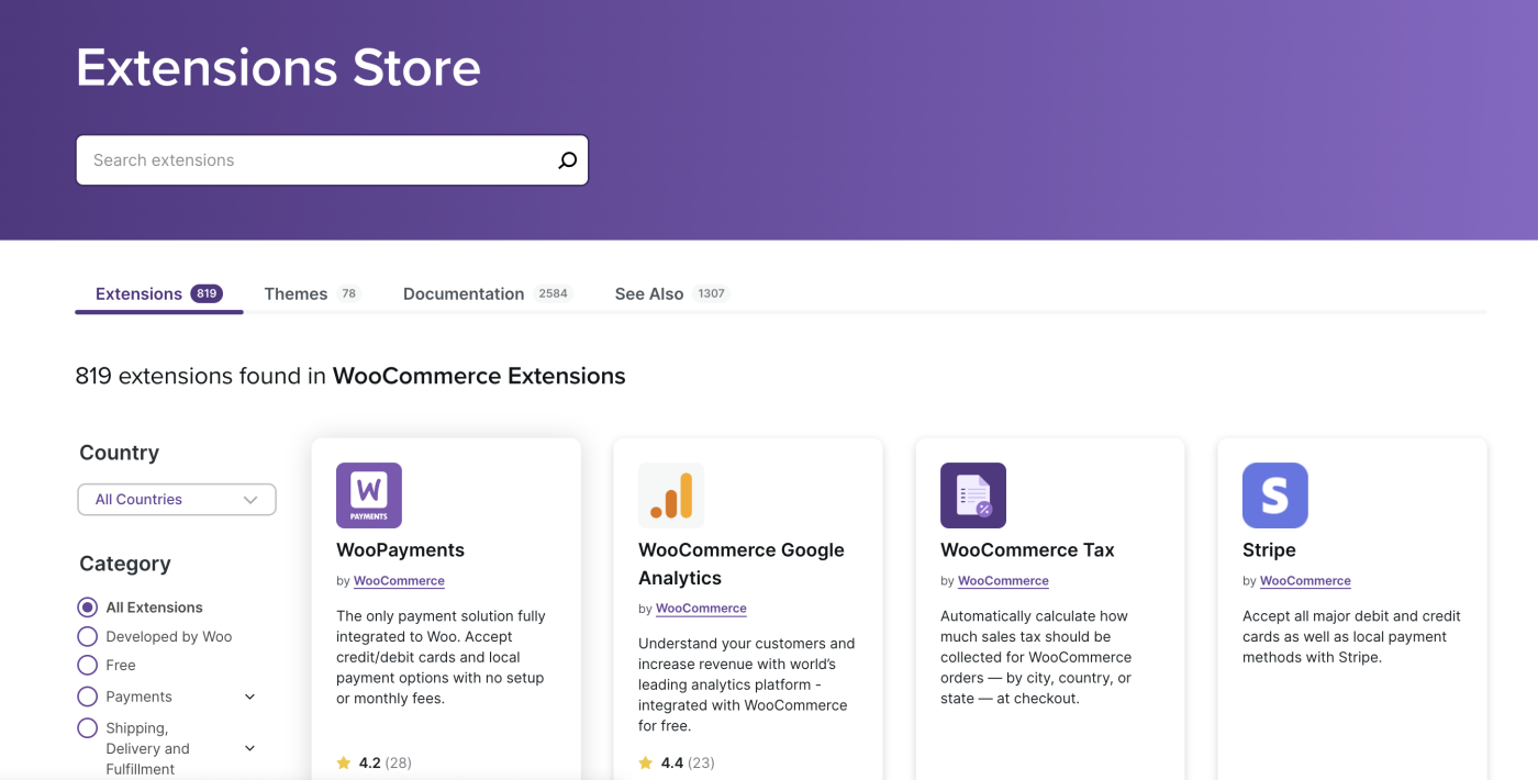 WooCommerce Extensions options