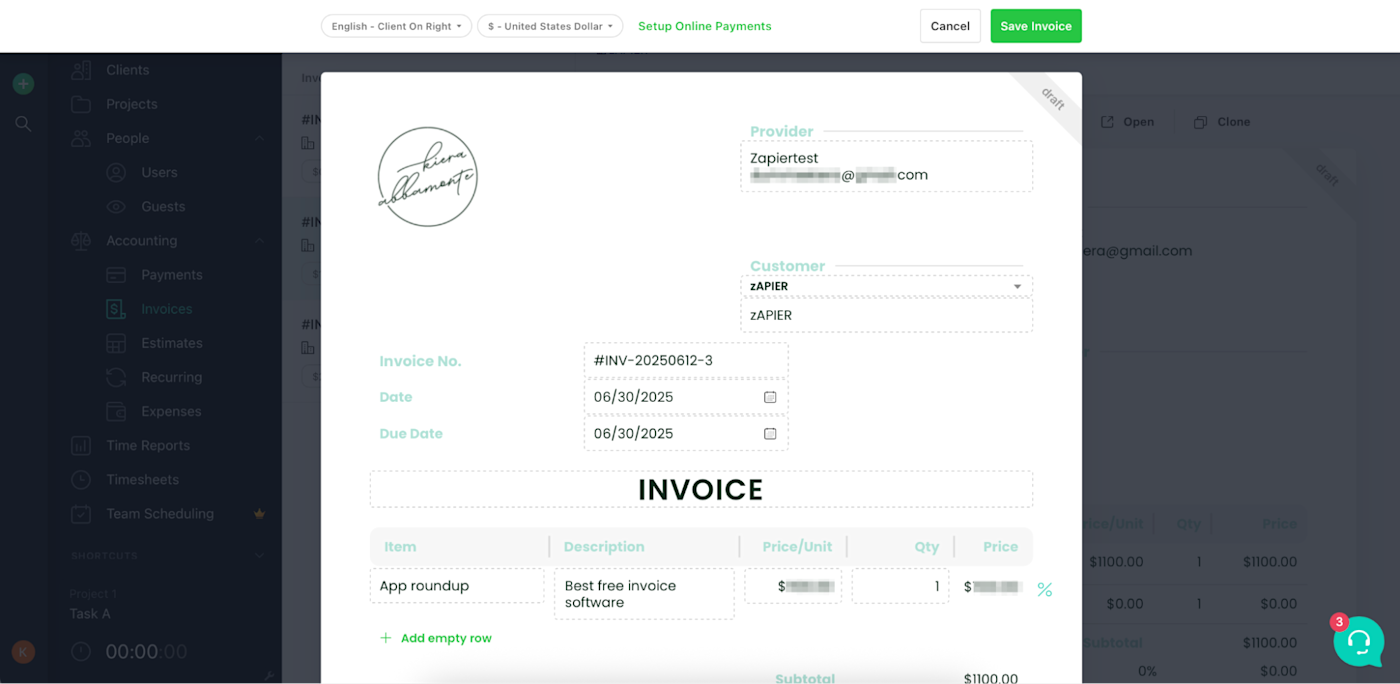 Paymo, our pick for the best free invoicing software for time-based billing