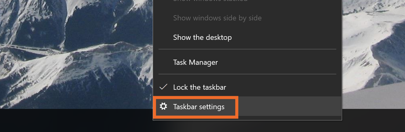 Windows taskbar menu