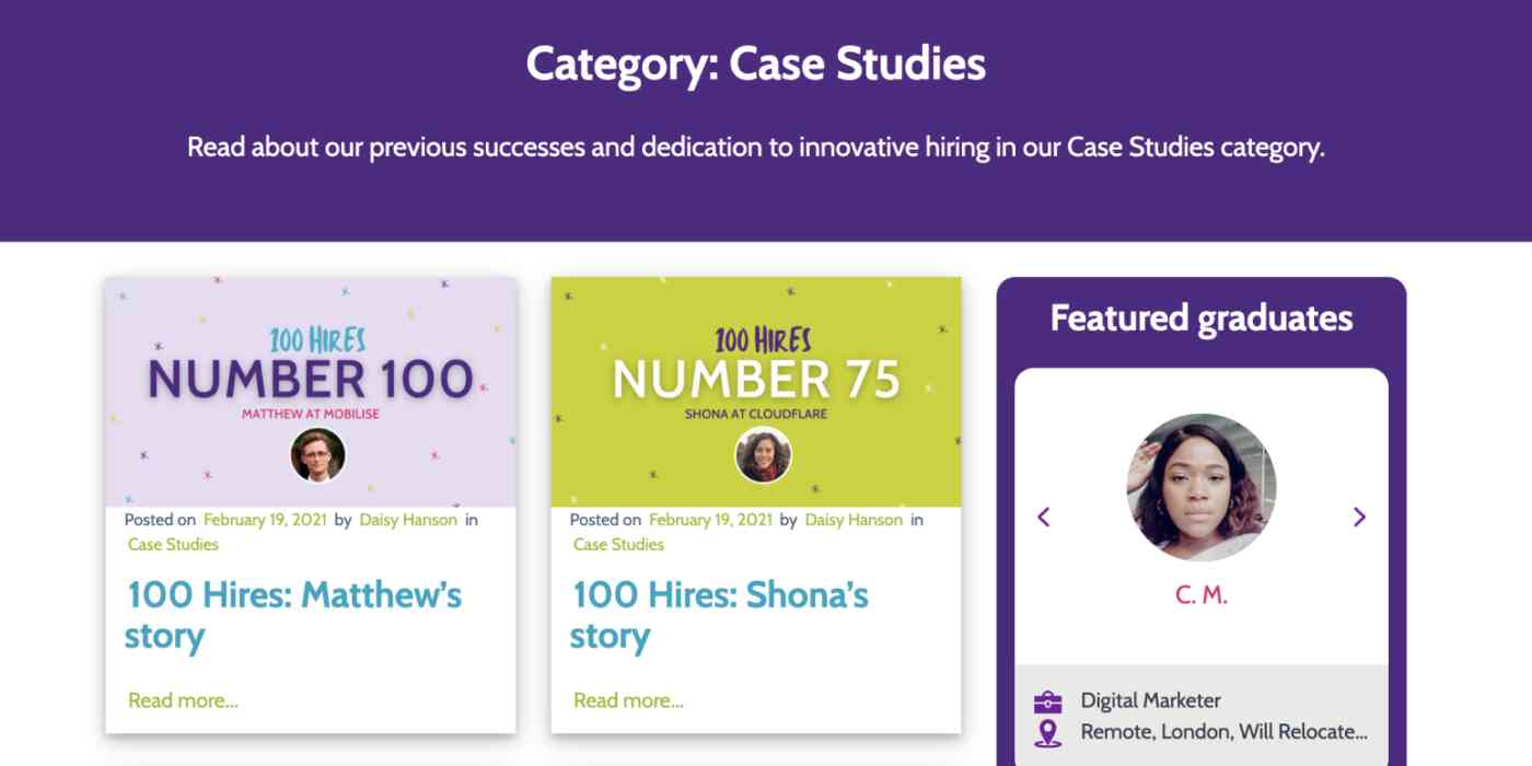 Hero image with a screenshot of case studies