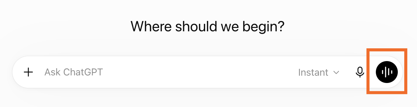 ChatGPT message box with the voice mode option highlighted.