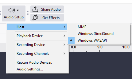 Choosing your host in Audacity