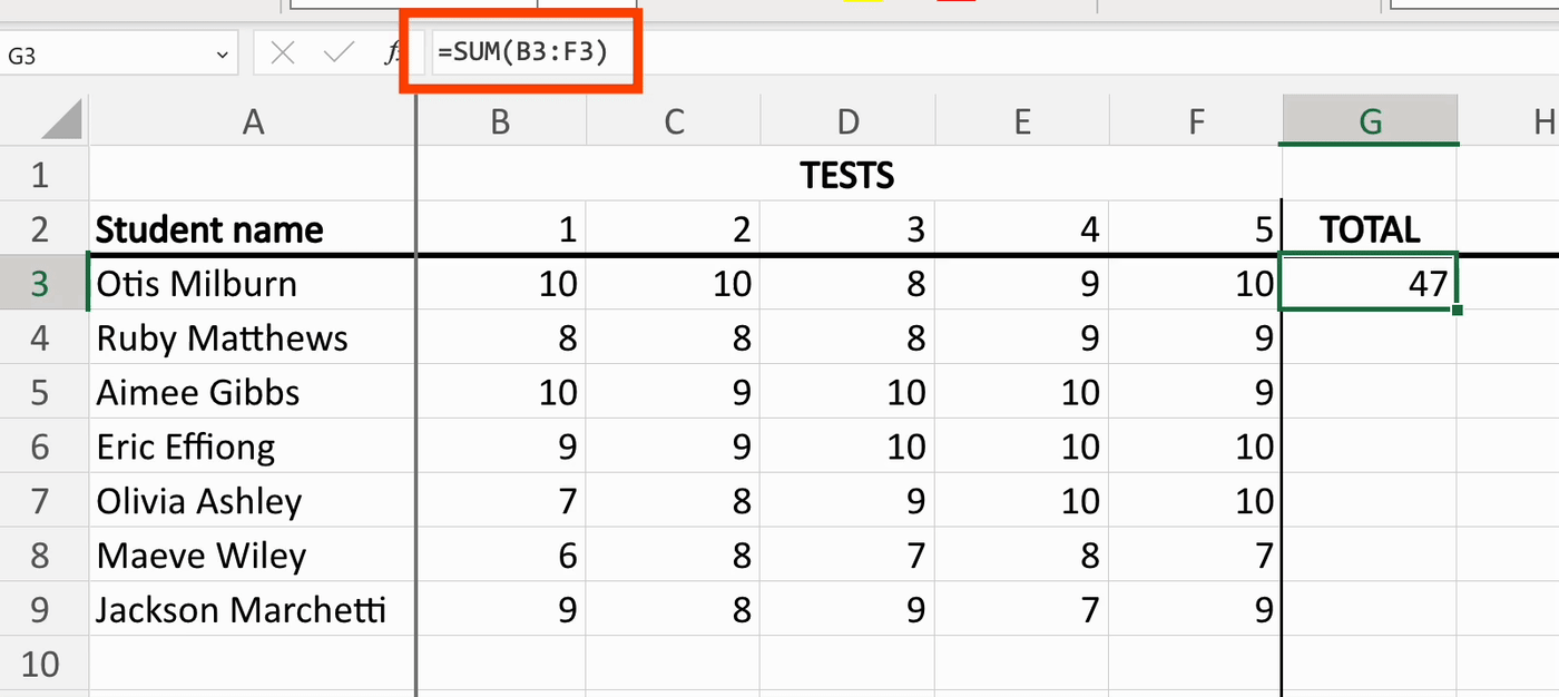 Demo of how to use the fill handle in Excel to copy a formula to neighboring cells.