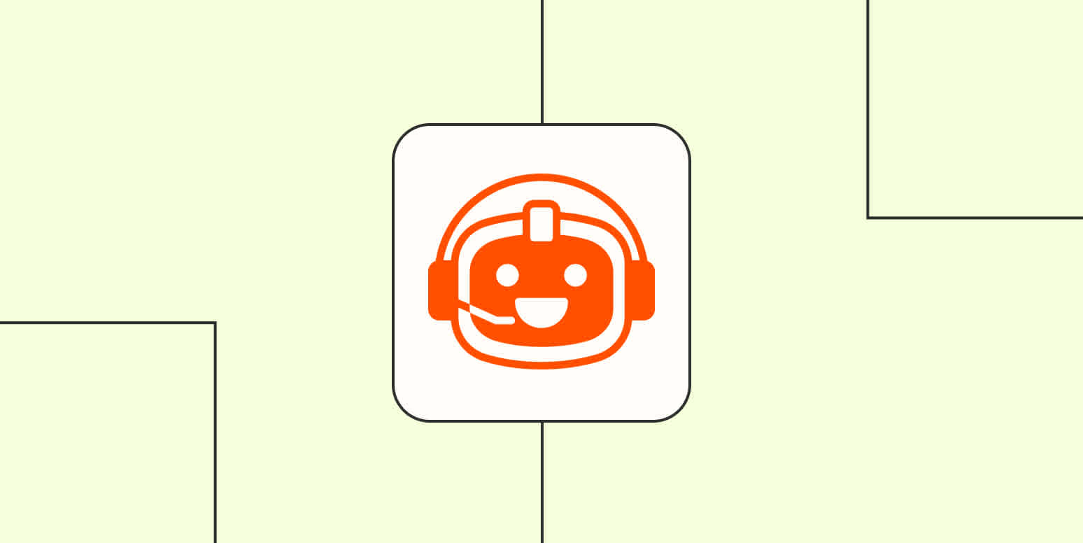 A hero image of a robot assistant with a headset on a light yellow background.