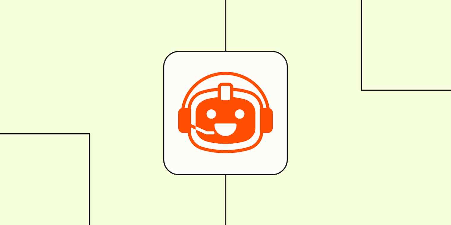 A hero image of a robot assistant with a headset on a light yellow background.