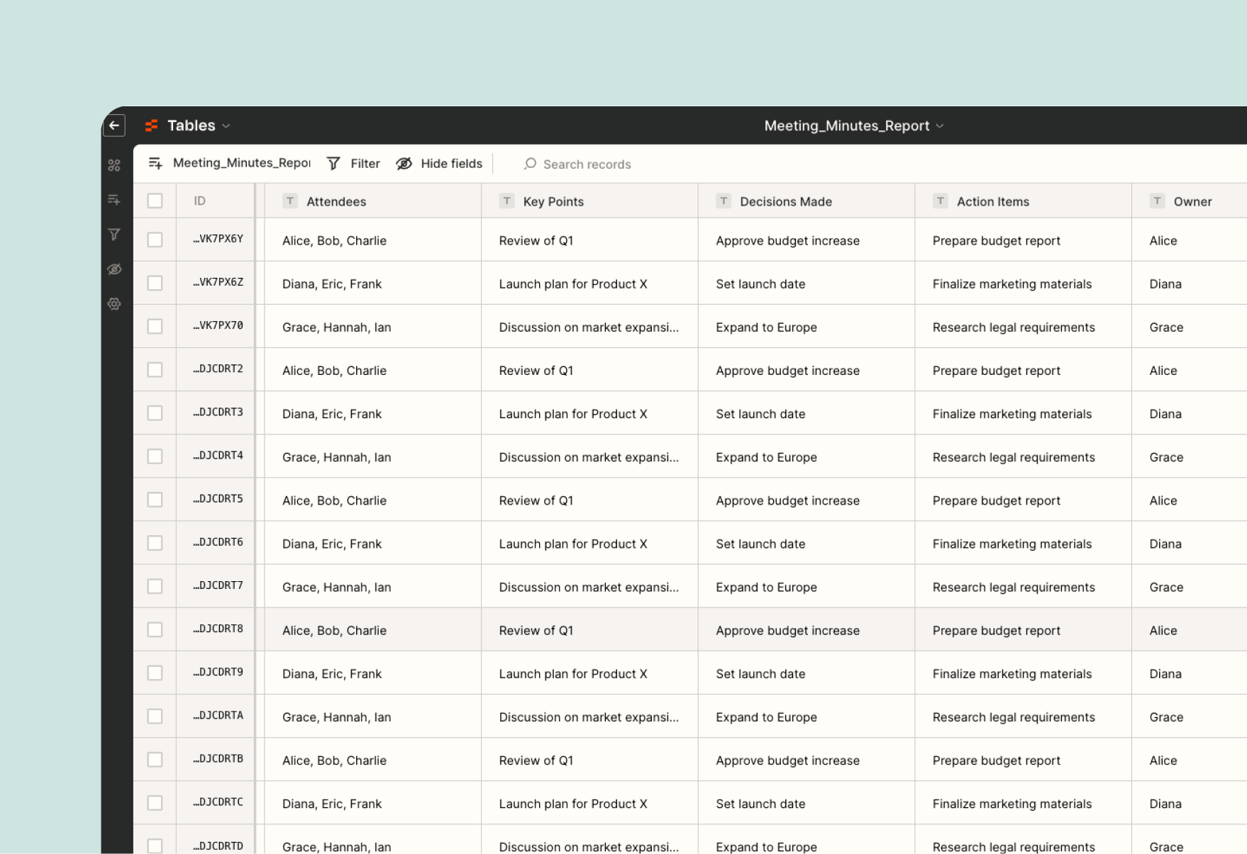 The meeting minutes template in Zapier