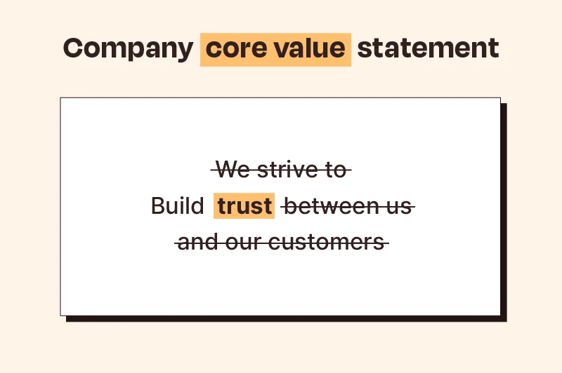 Example of how to cut the value phrase with emotion into the core sentiment: Build trust