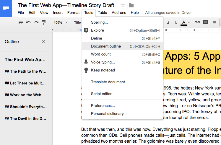 Google Docs Document Outline