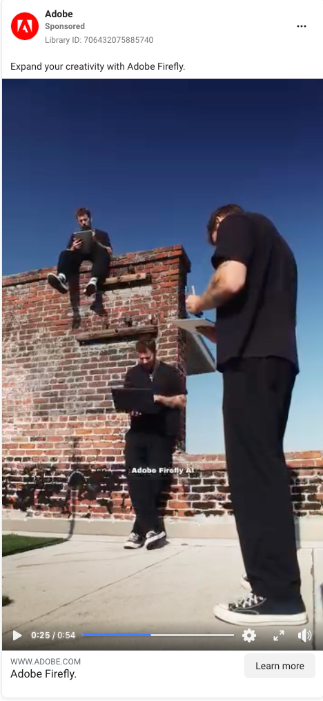 UGC-style video Facebook ad example from Adobe. 