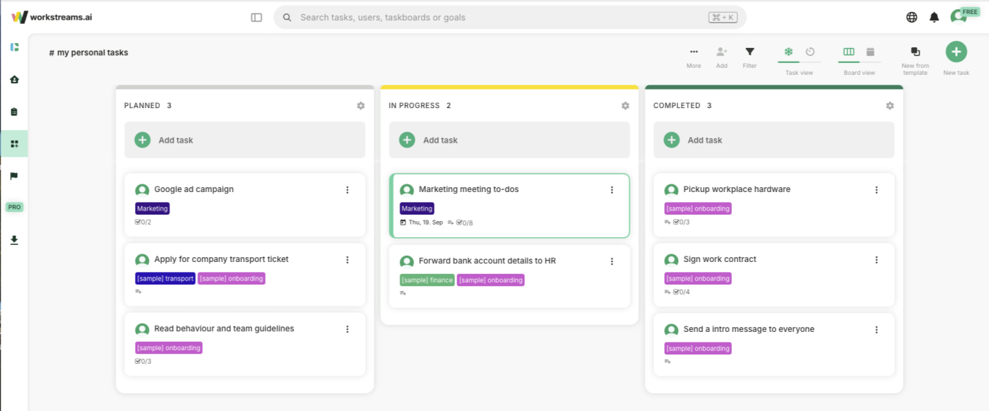 Workstreams.ai, our pick for the best Kanban software for AI-powered productivity