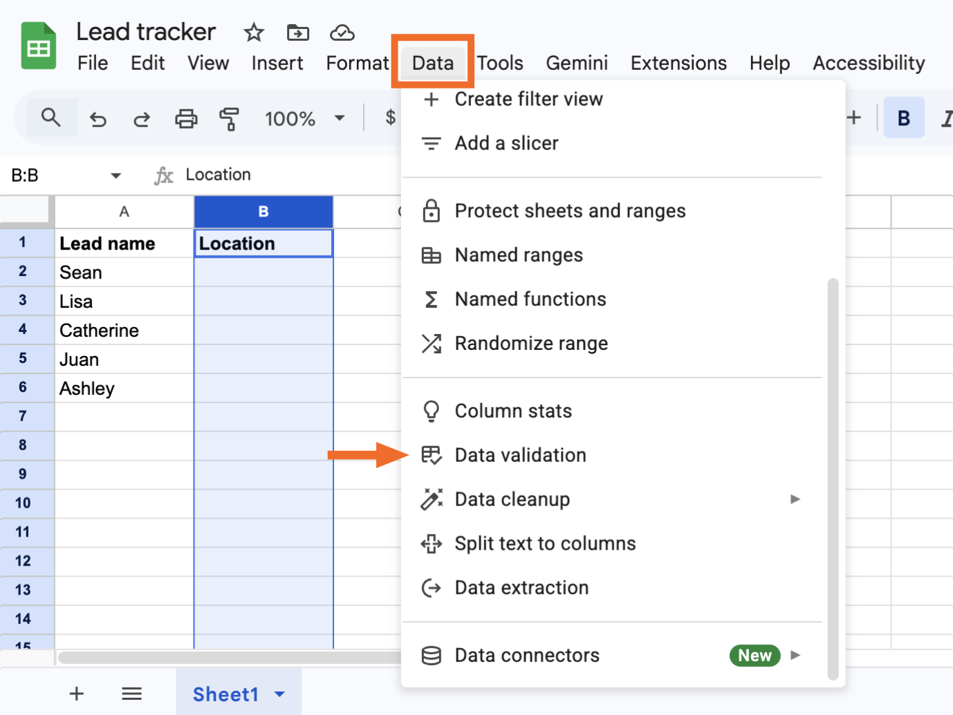 How to add data validation in Google Sheets.