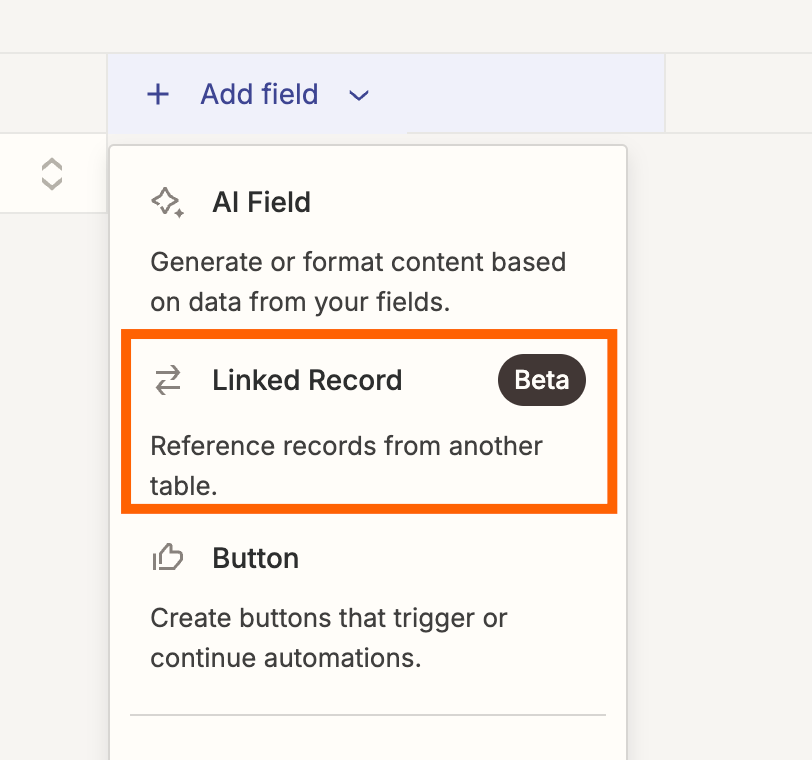 Screenshot of linked record option