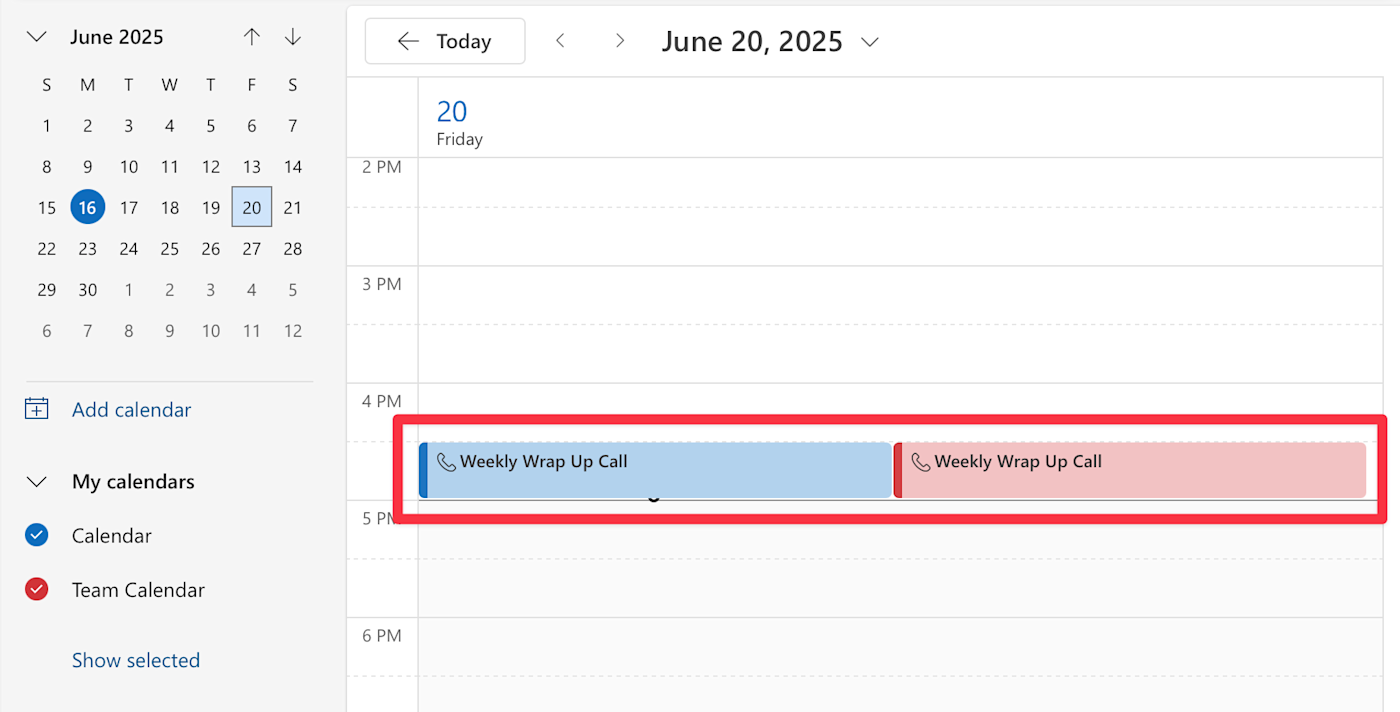 Screenshot of duplicated calendar event