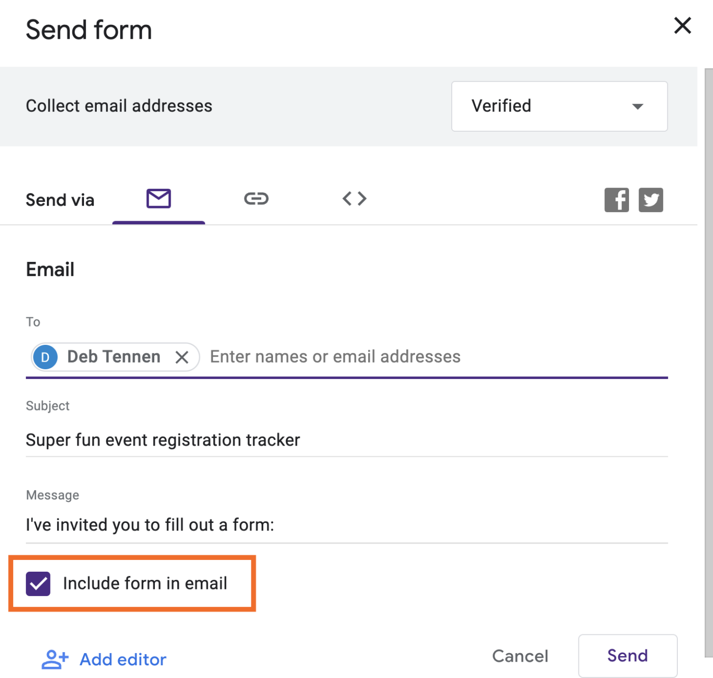 How to share a Google Form via email.