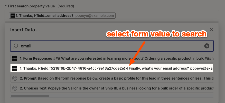 Map trigger data to use for the search value.