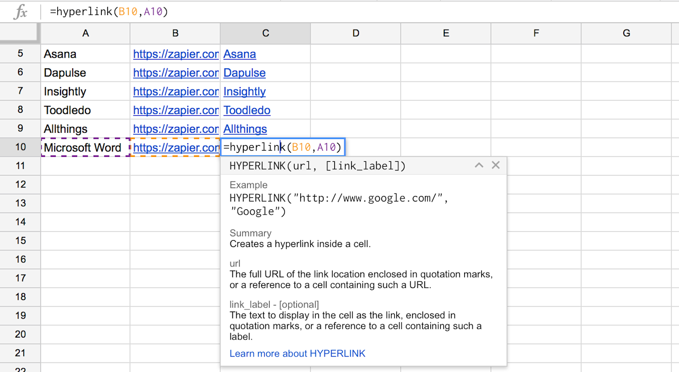 Make links in Google Sheets