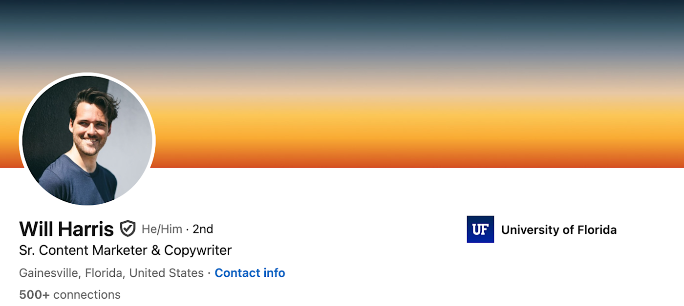 A gradient LinkedIn banner.