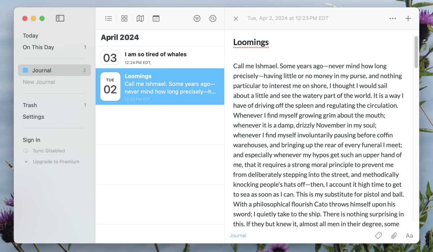 Day One, our pick for the best journal app for Mac and iOS users