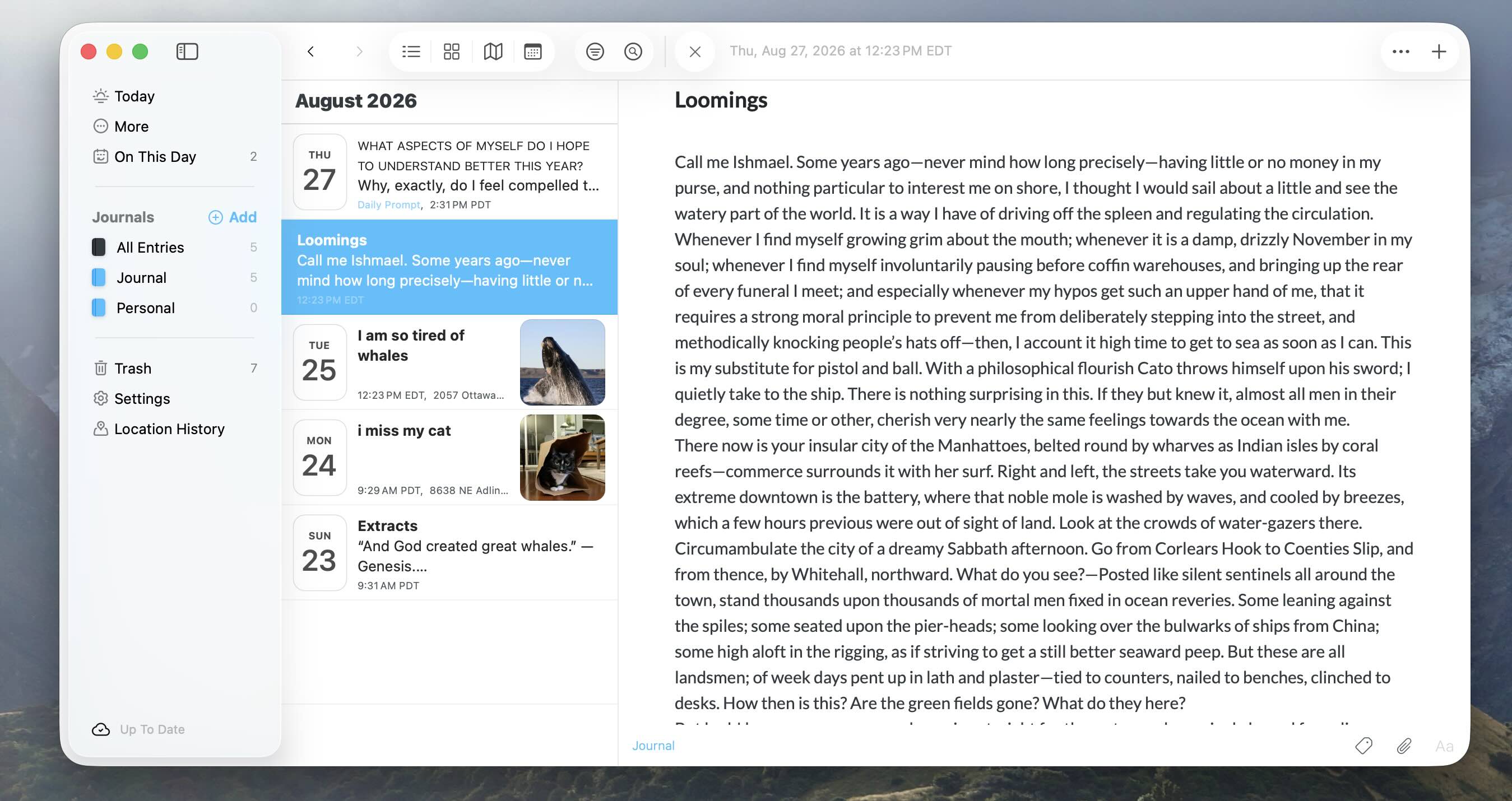 Day One, our pick for the best journal app overall