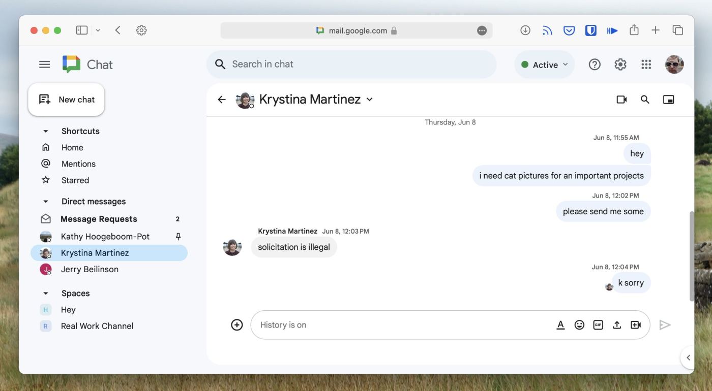Google Chat, our pick for the best team chat app for Google Workspace users