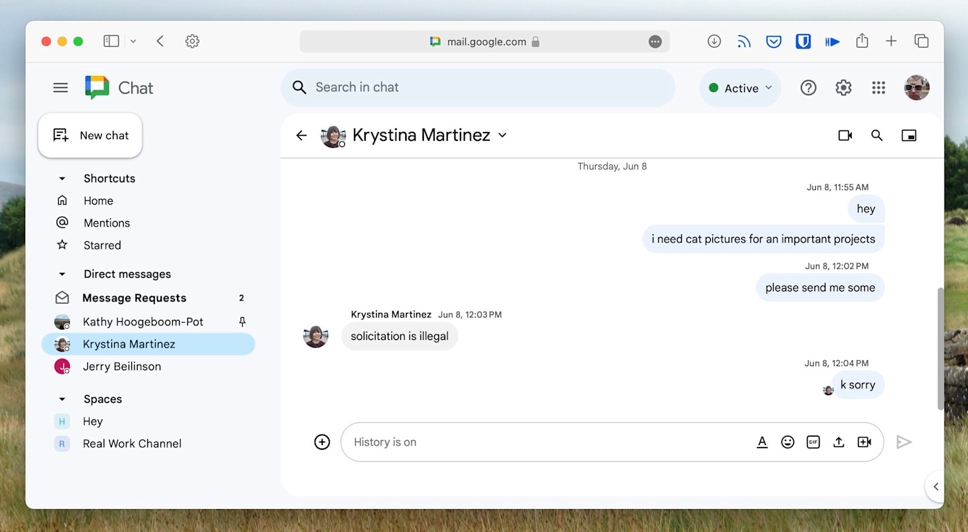 Google Chat, our pick for the best team chat app for Google Workspace users