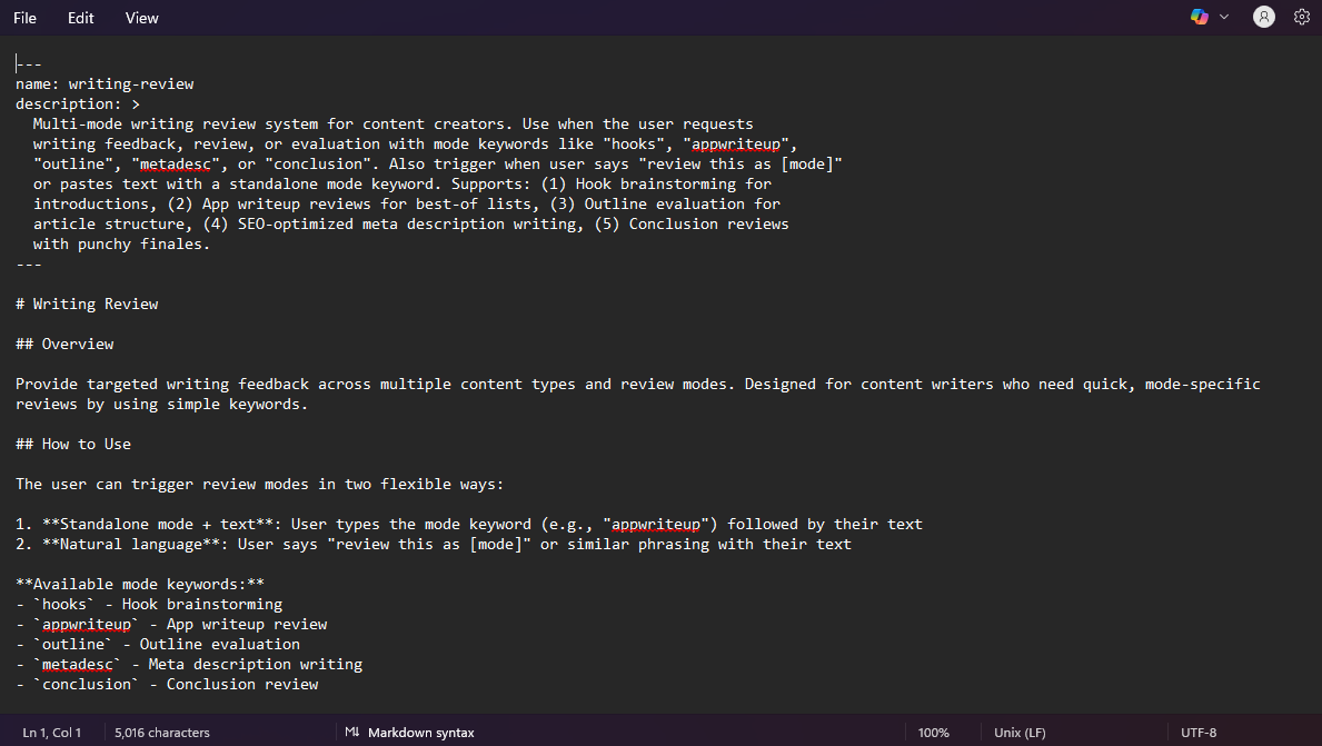 A Claude Skill's SKILL.md file