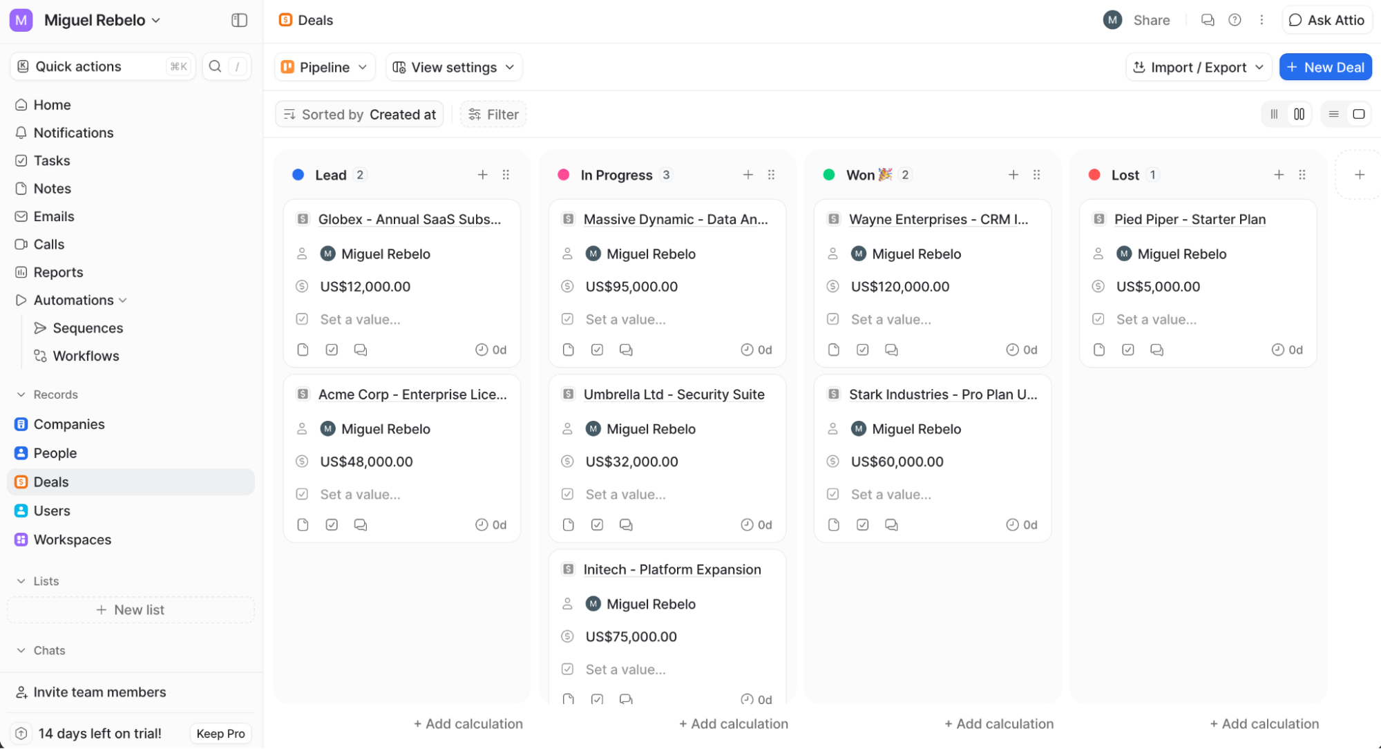 Attio, our pick for the best CRM for startups