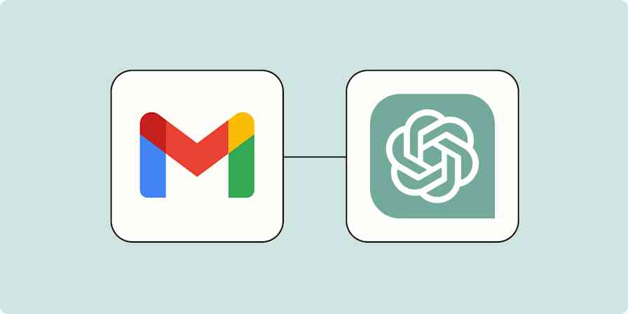 A hero image of the Gmail app logo connected to the OpenAI app logo on a mustard background.