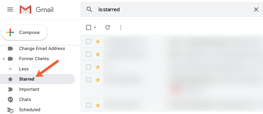 view list of all Gmail starred emails